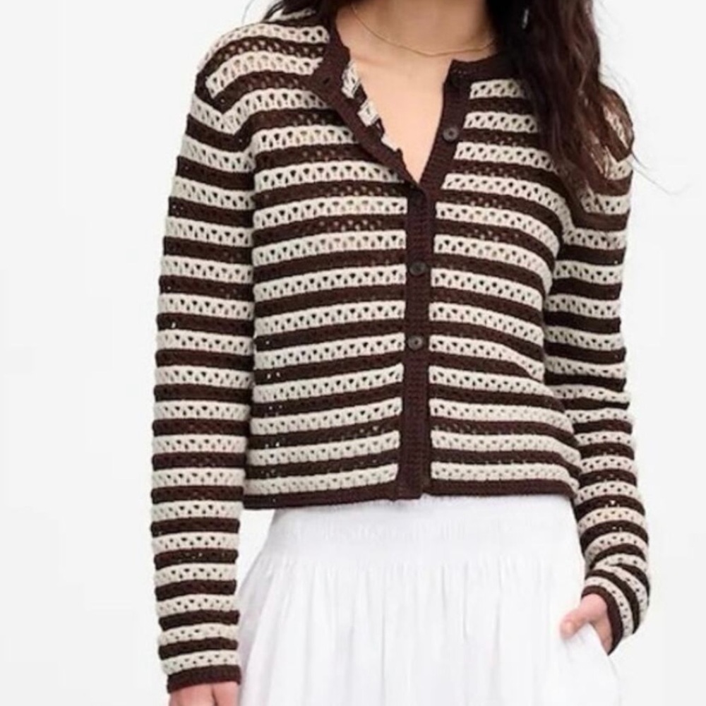 Perfect Madewell Striped Brown and Cream Cardigan